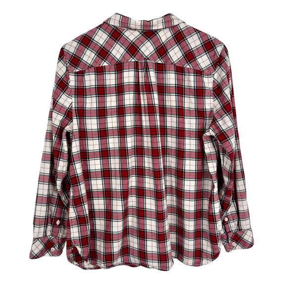 Talbots Sz XLP XL Petite Silver Sparkly Red Plaid Flannel Christmas Shirt Top - Picture 7 of 7
